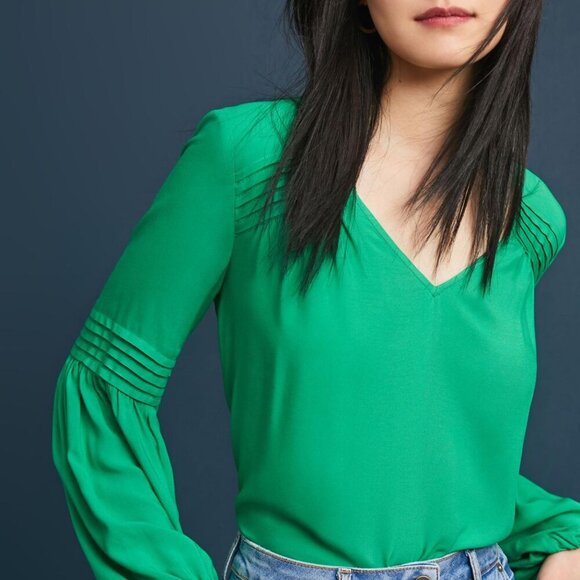 Anthropologie by Maeve Ceresco Peasant Top Green Size Small - Picture 1 of 10